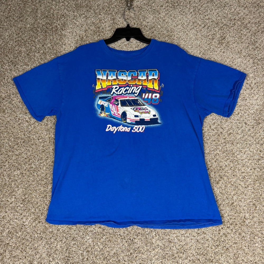 NASCAR Racing Daytona 500 Graphic T-Shirt Mens XL Blue Short Sleeve Cotton Tee